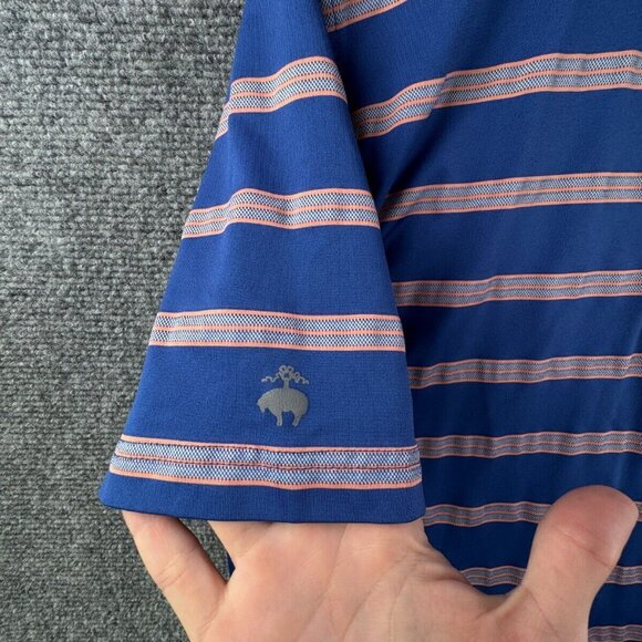 Brooks Brothers Polo Shirt Mens Large Blue Orange Striped Short Sleeve Polyester - Picture 7 of 8